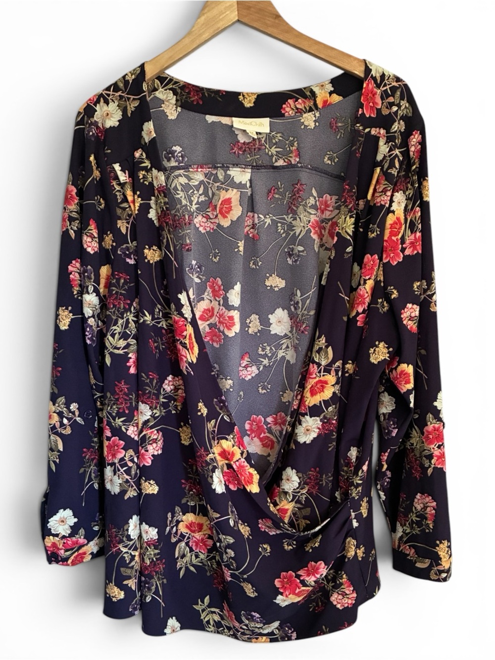 ModCloth Vintage Style Boho Floral Draped V-Neck Floral Wrap Blouse Plum Sz 3X